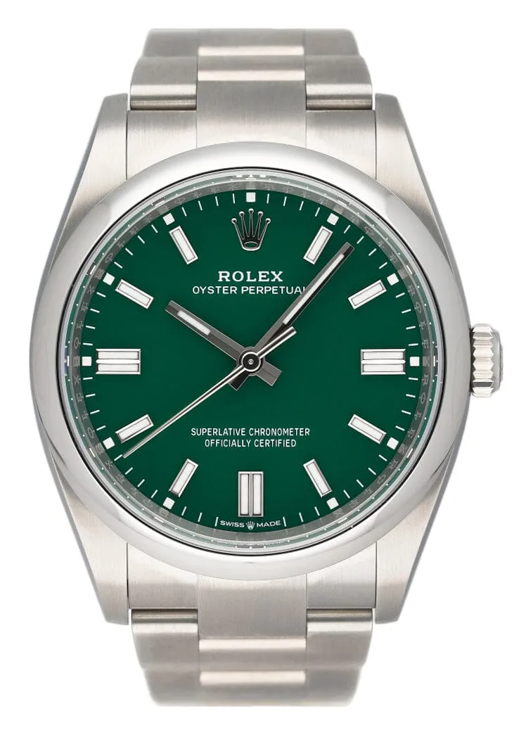 Rolex Oyster Perpetual 126000 Green Dial Mens Watch Box Papers