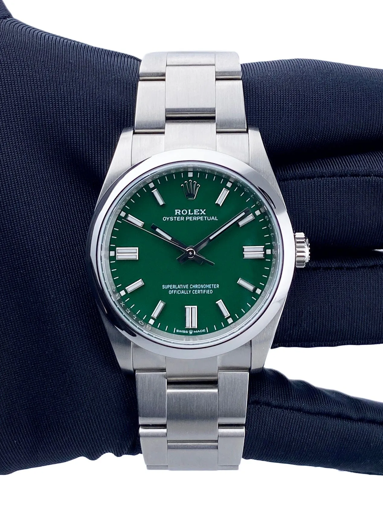 Rolex Oyster Perpetual 126000 Green Dial Mens Watch Box Papers