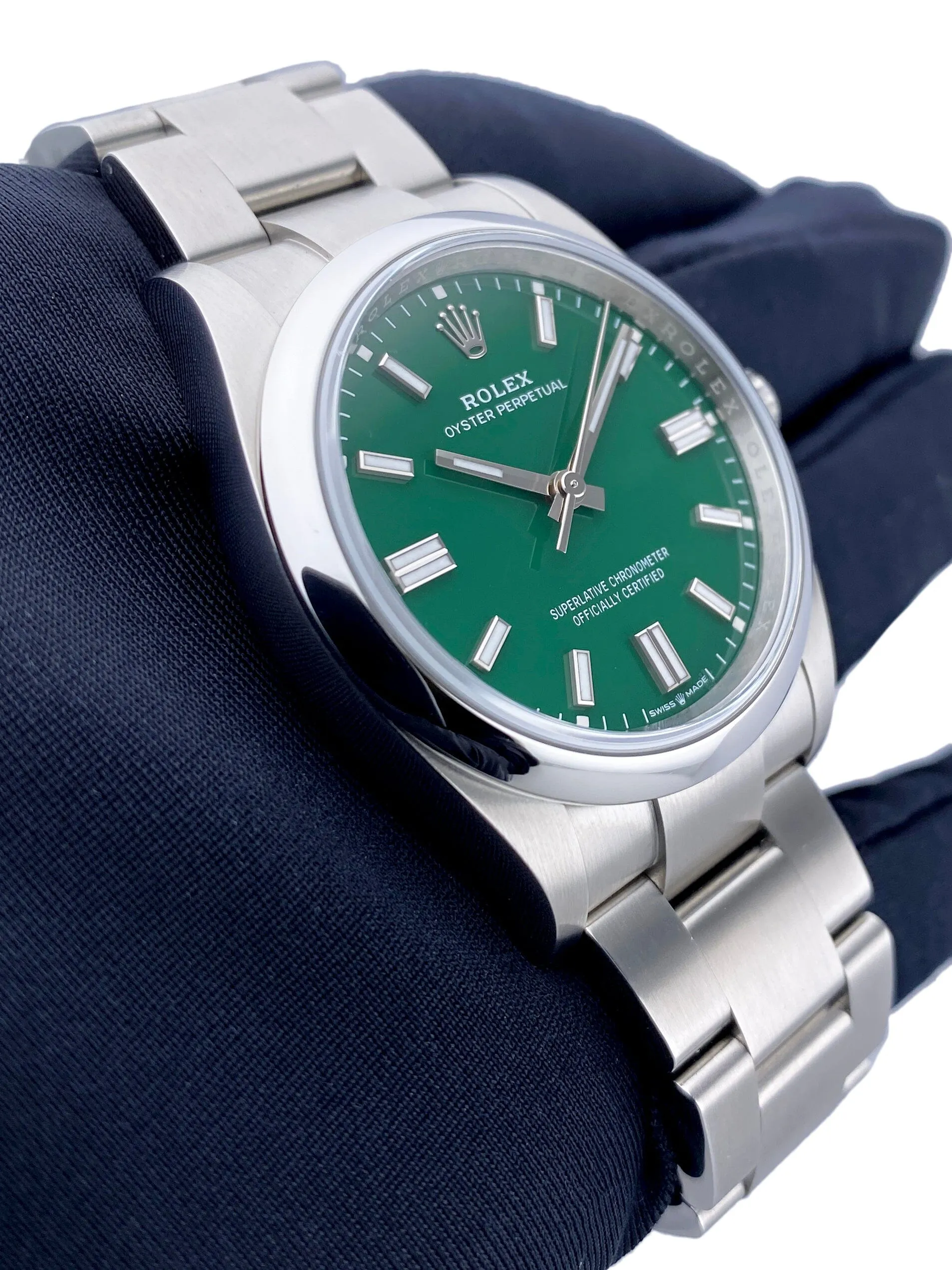 Rolex Oyster Perpetual 126000 Green Dial Mens Watch Box Papers