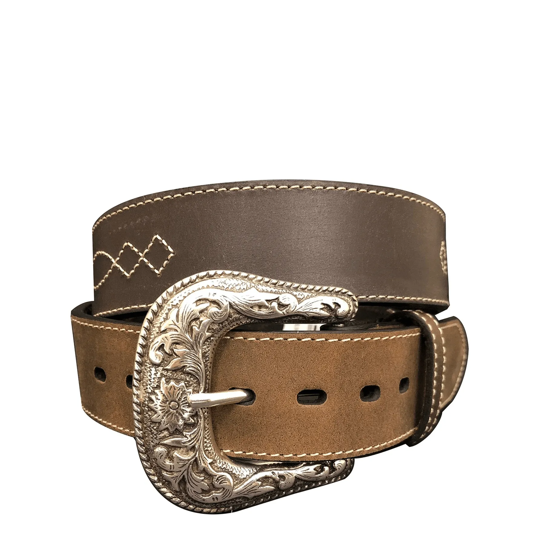 Roper Belt Mens Bridle Leather Western Stitch Design
