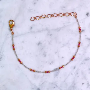 Rose Quartz and Red Spinel gemstone Anklet