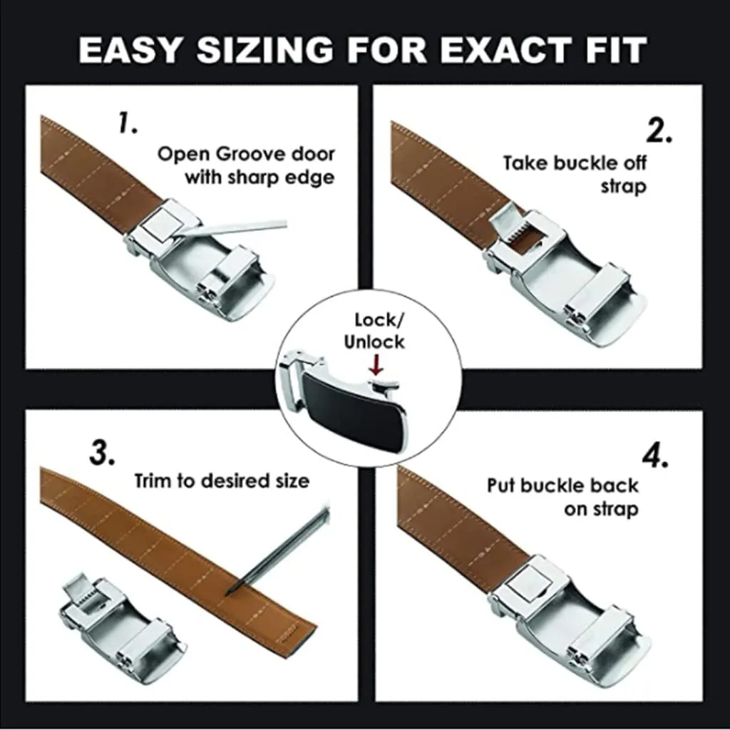 ROXONI Men's Ultra Soft Genuine Leather Ratchet Dress Belt with Automatic Buckle, Enclosed in an Elegant Gift Box