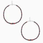 Ruby Charm and Black Beads 925 Sterling Silver Anklets
