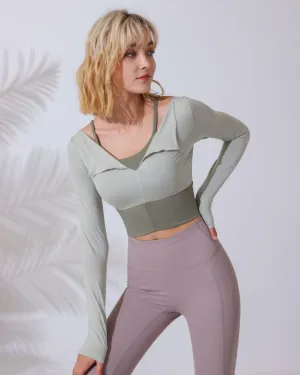 Sage Green Round Neck Long Sleeve Top - Light Support