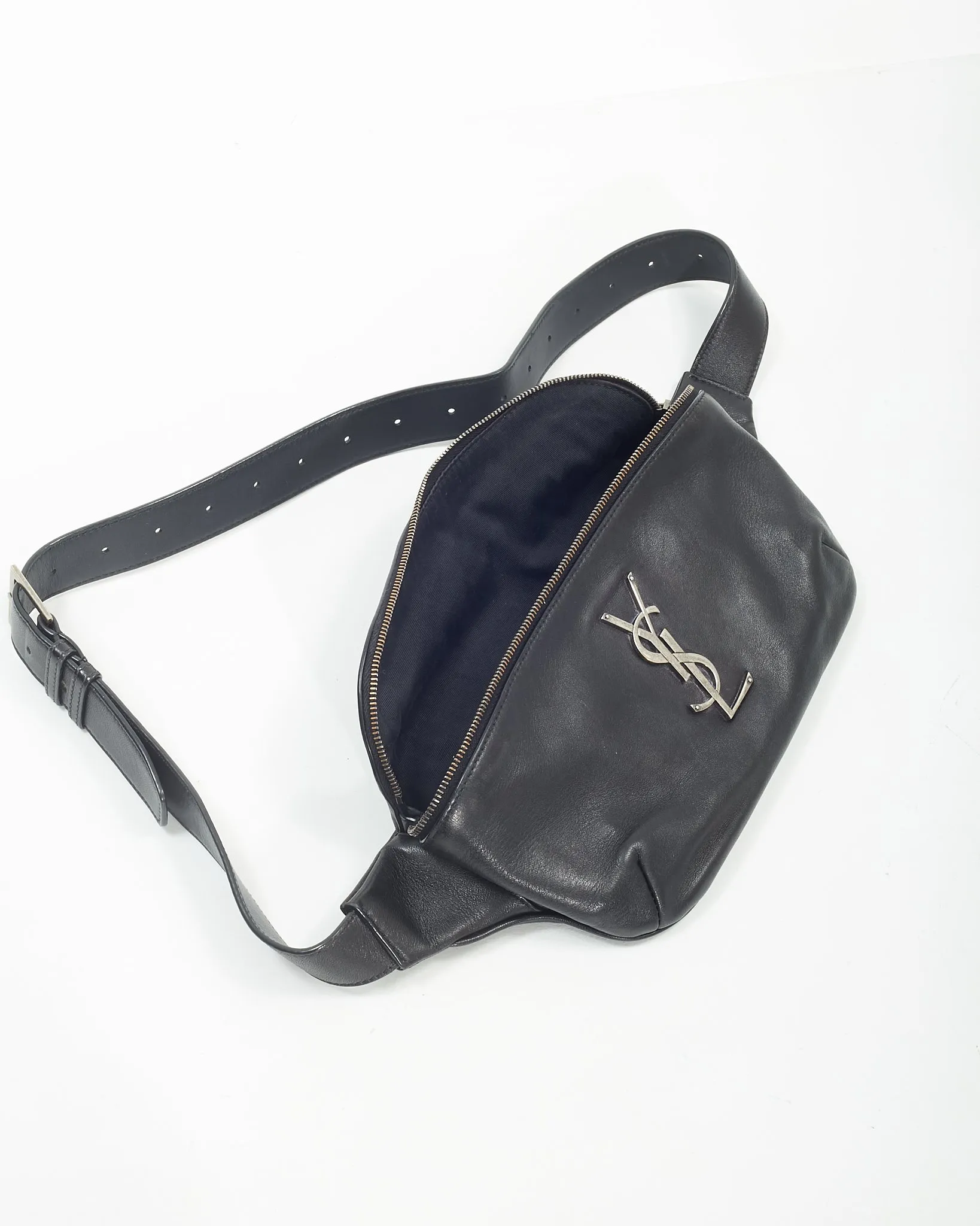 Saint Laurent Black Leather Monogram Belt Bag