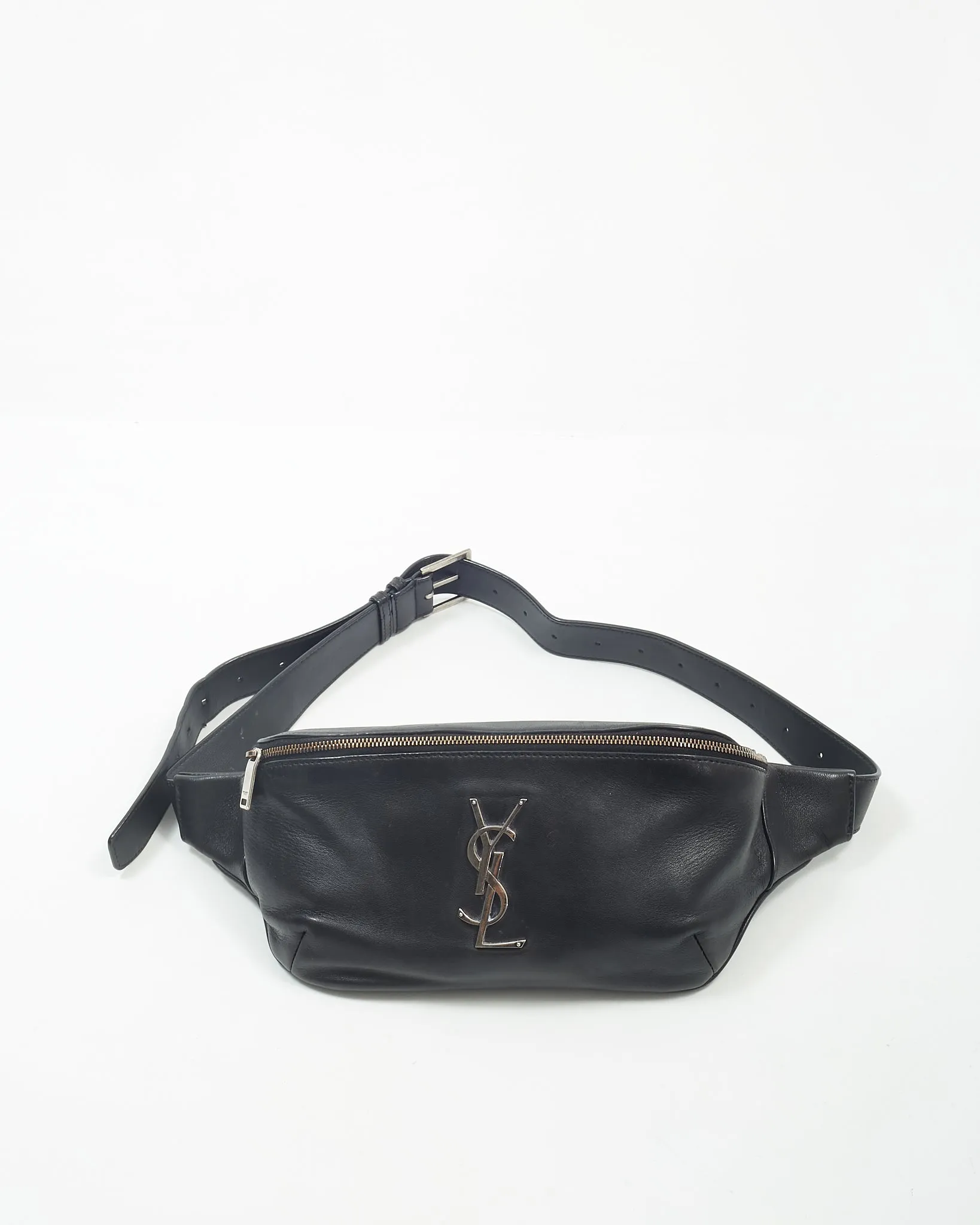Saint Laurent Black Leather Monogram Belt Bag