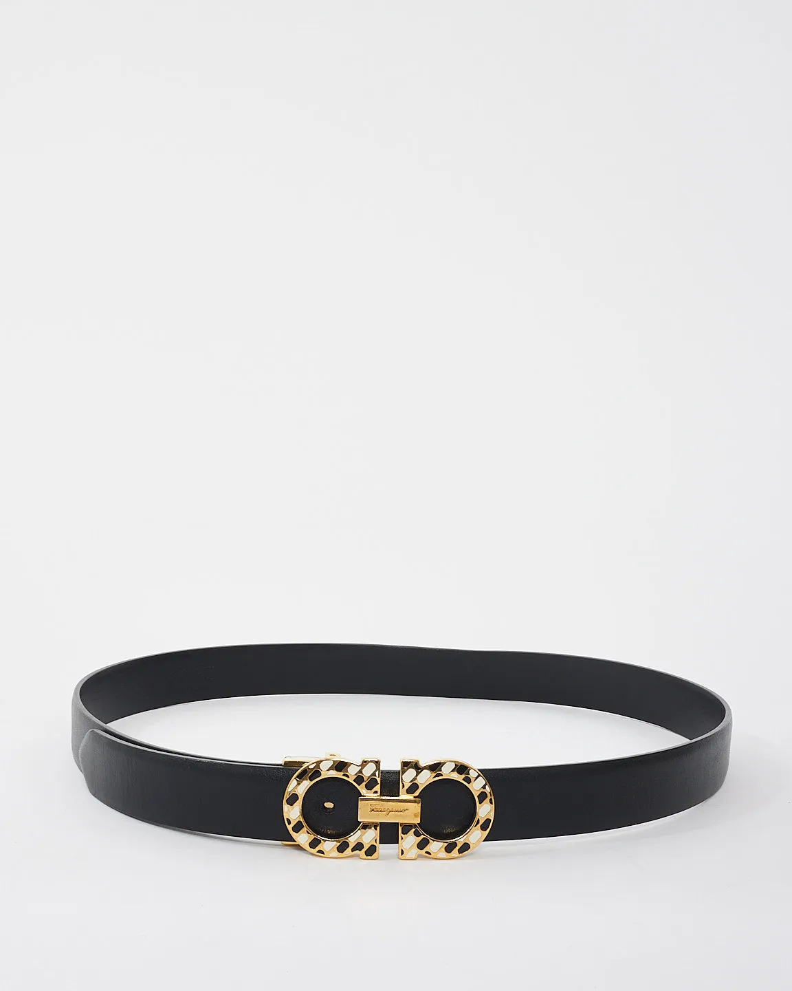 Salvatore Ferragamo Black Leather Gancini Buckle Belt - 90/36