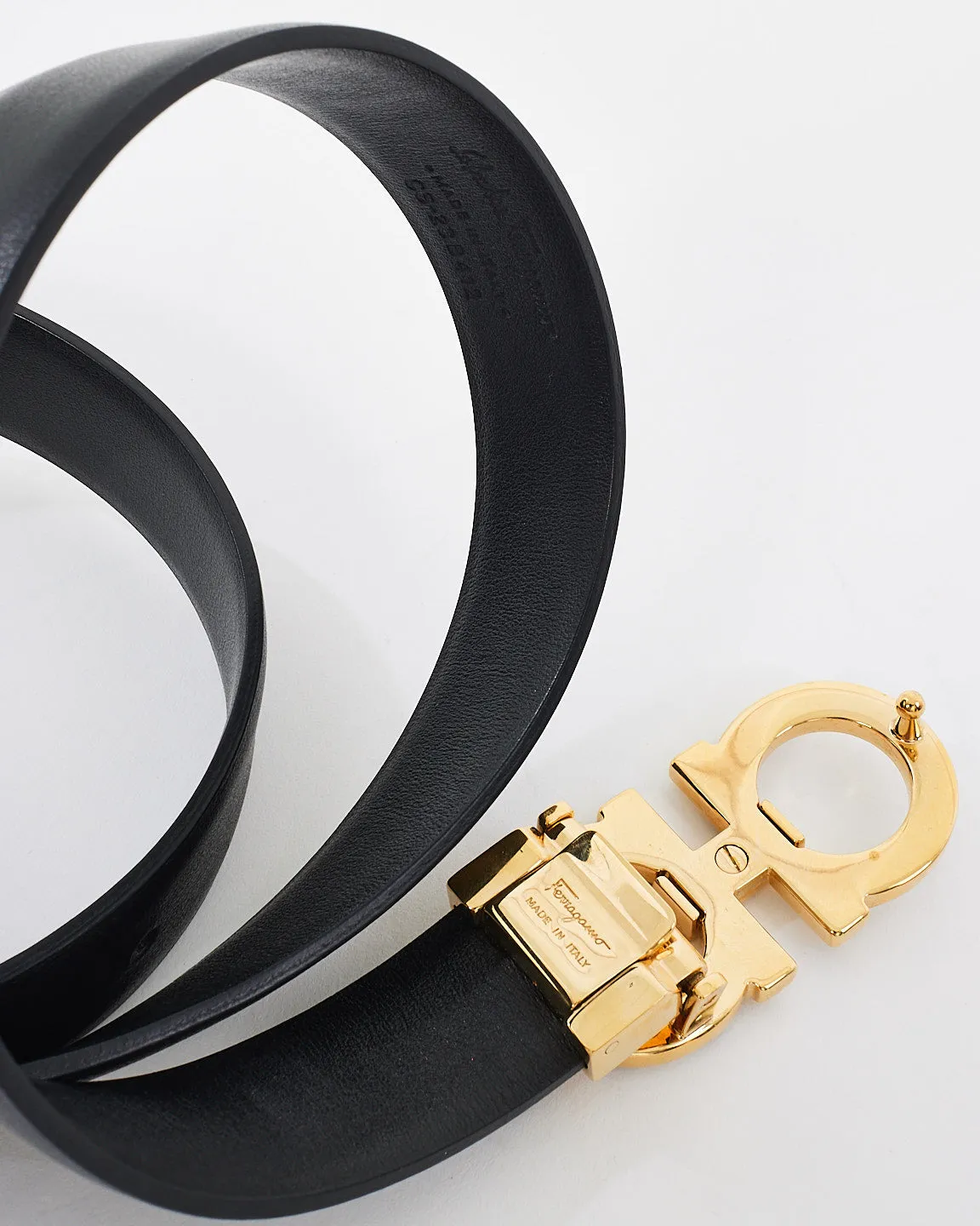 Salvatore Ferragamo Black Leather Gancini Buckle Belt - 90/36