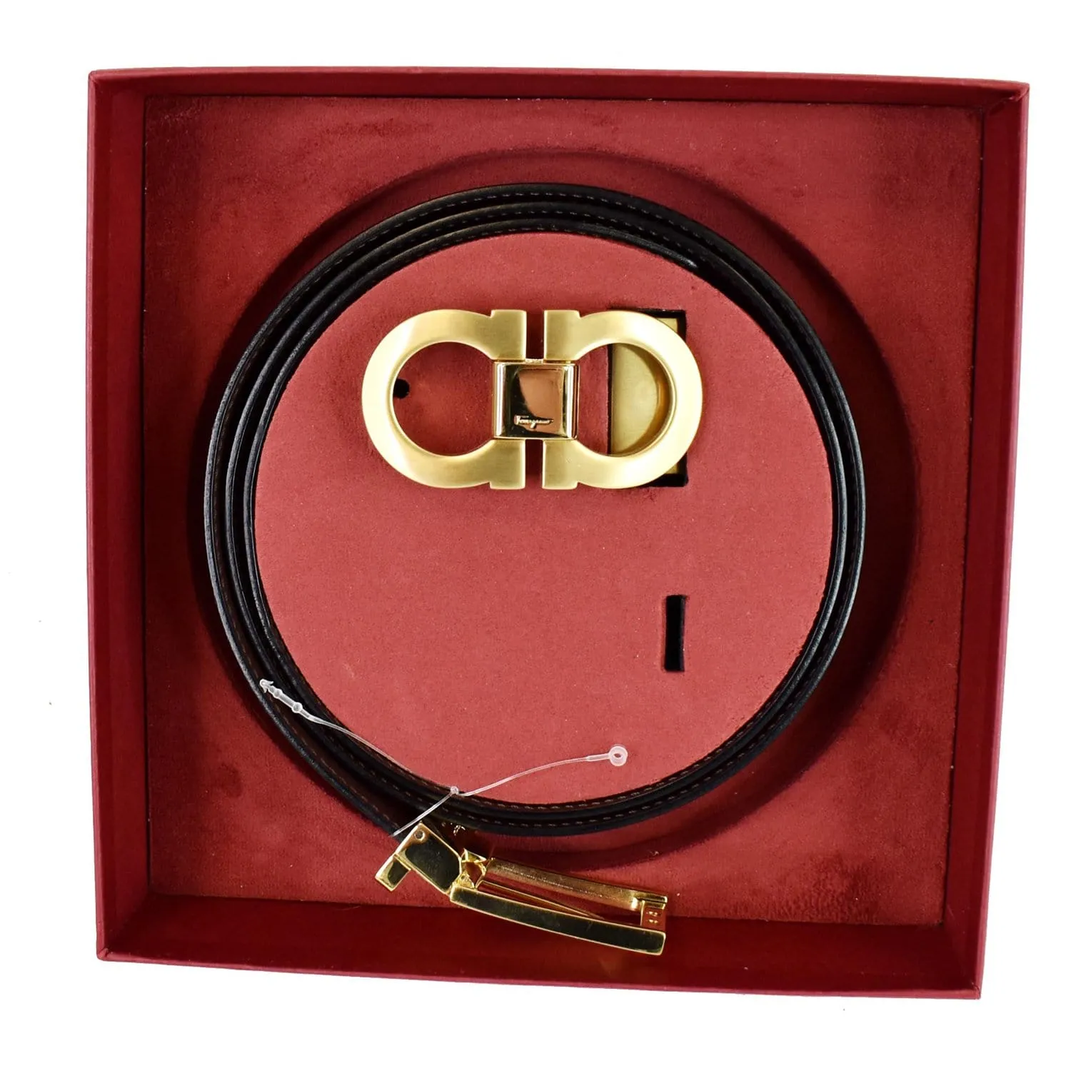 SALVATORE FERRAGAMO Gancini Buckle Reversible Belt Black Size 36