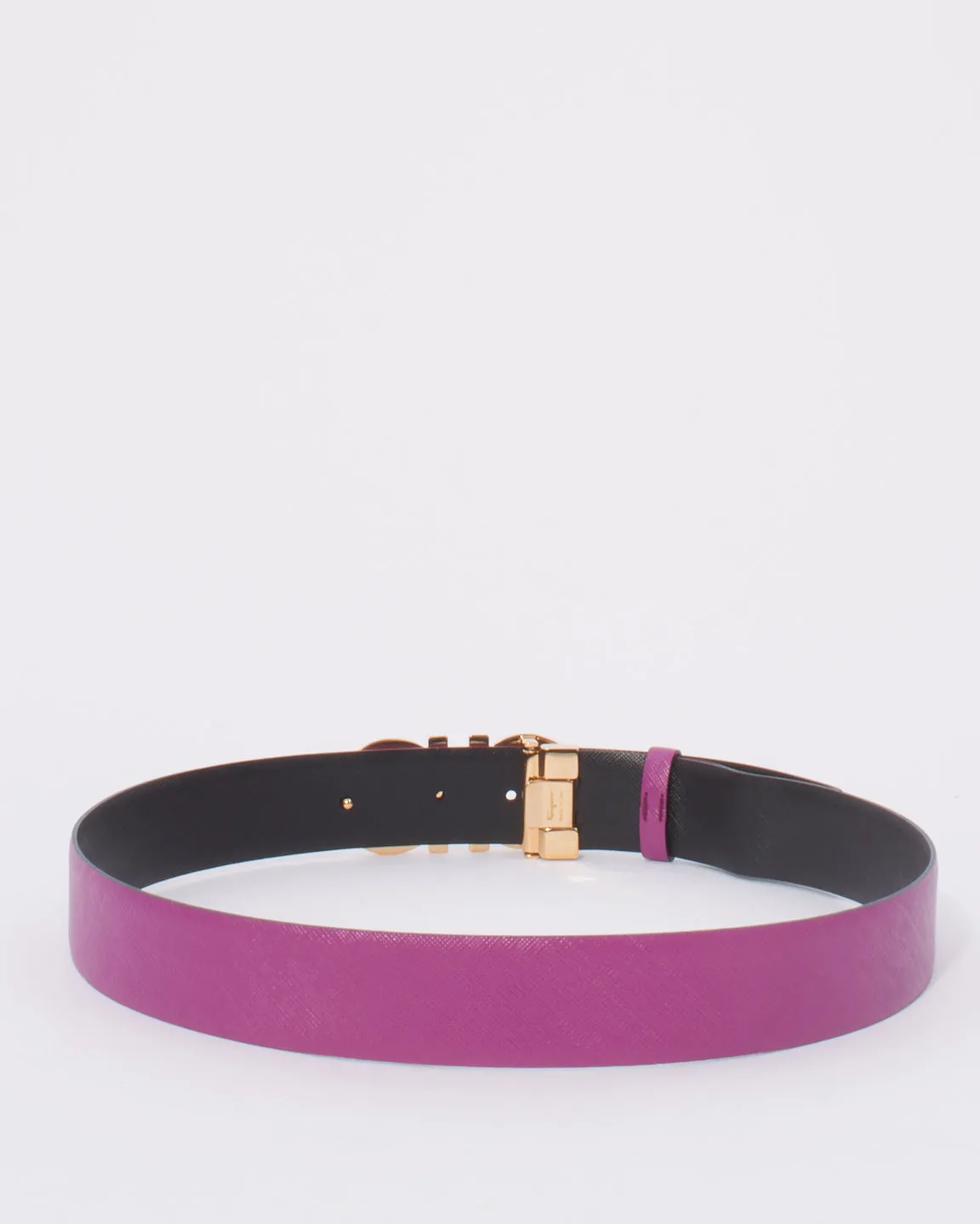 Salvatore Ferragamo Purple & Black Leather Reversible Adjustable Gancini Belt