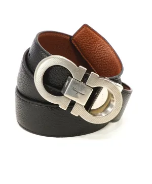 SALVATORE FERRAGAMO - Textured Finish Gancini Buckle Pebbled Leather Belt - 38W