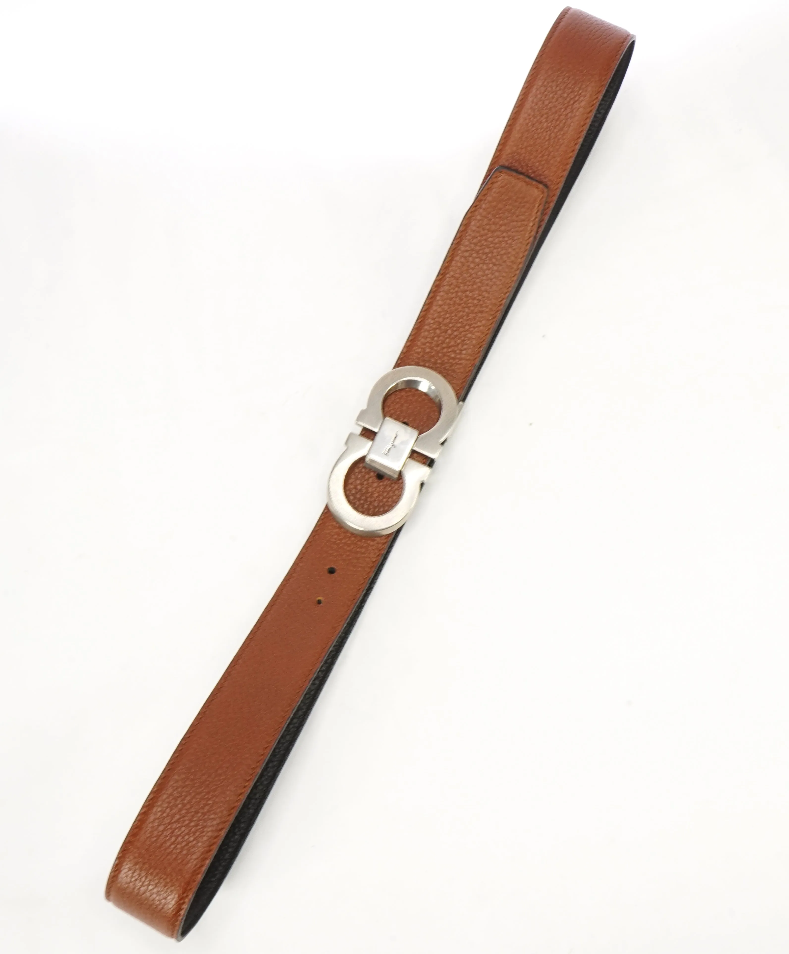SALVATORE FERRAGAMO - Textured Finish Gancini Buckle Pebbled Leather Belt - 38W