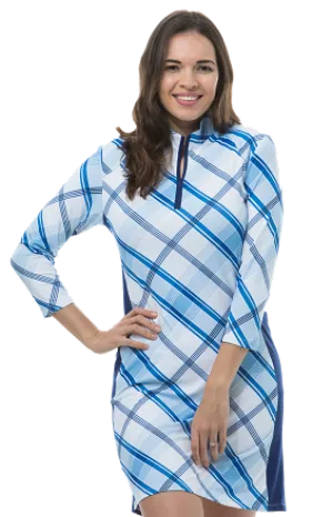 Sansoleil Solstyle 3/4 Sleeve Zip Mock Dress Hopscotch Blue