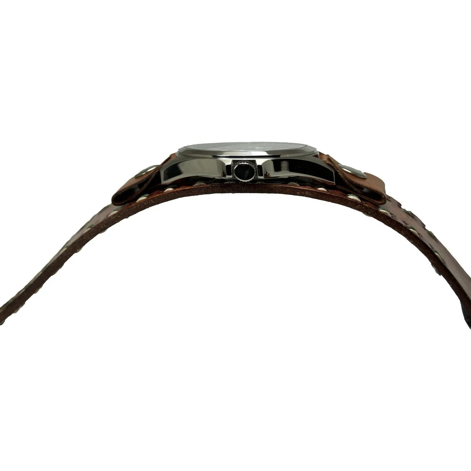 Sapphire Crystal Blue Watch with Stitched Khaki Leather Cuff