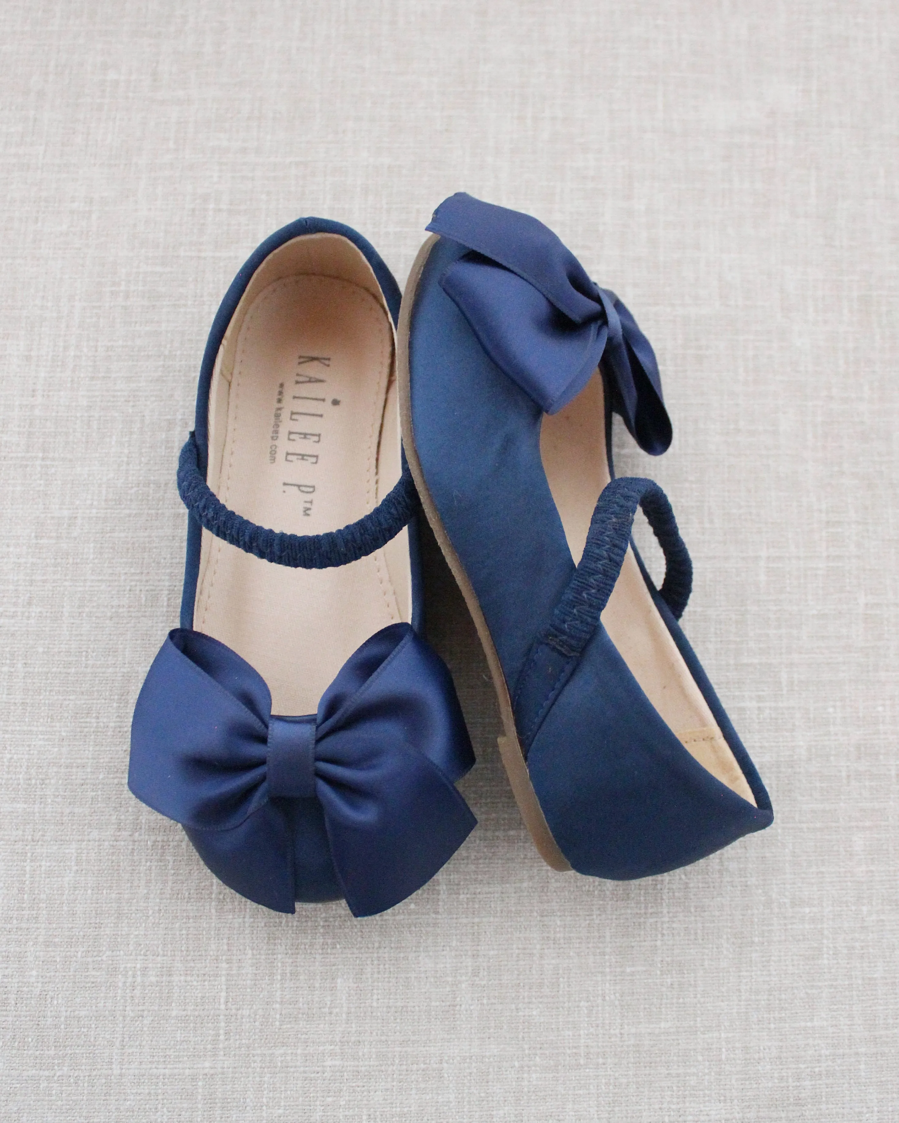 Satin Mary Jane Flats with Front Satin Bow