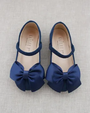 Satin Mary Jane Flats with Front Satin Bow