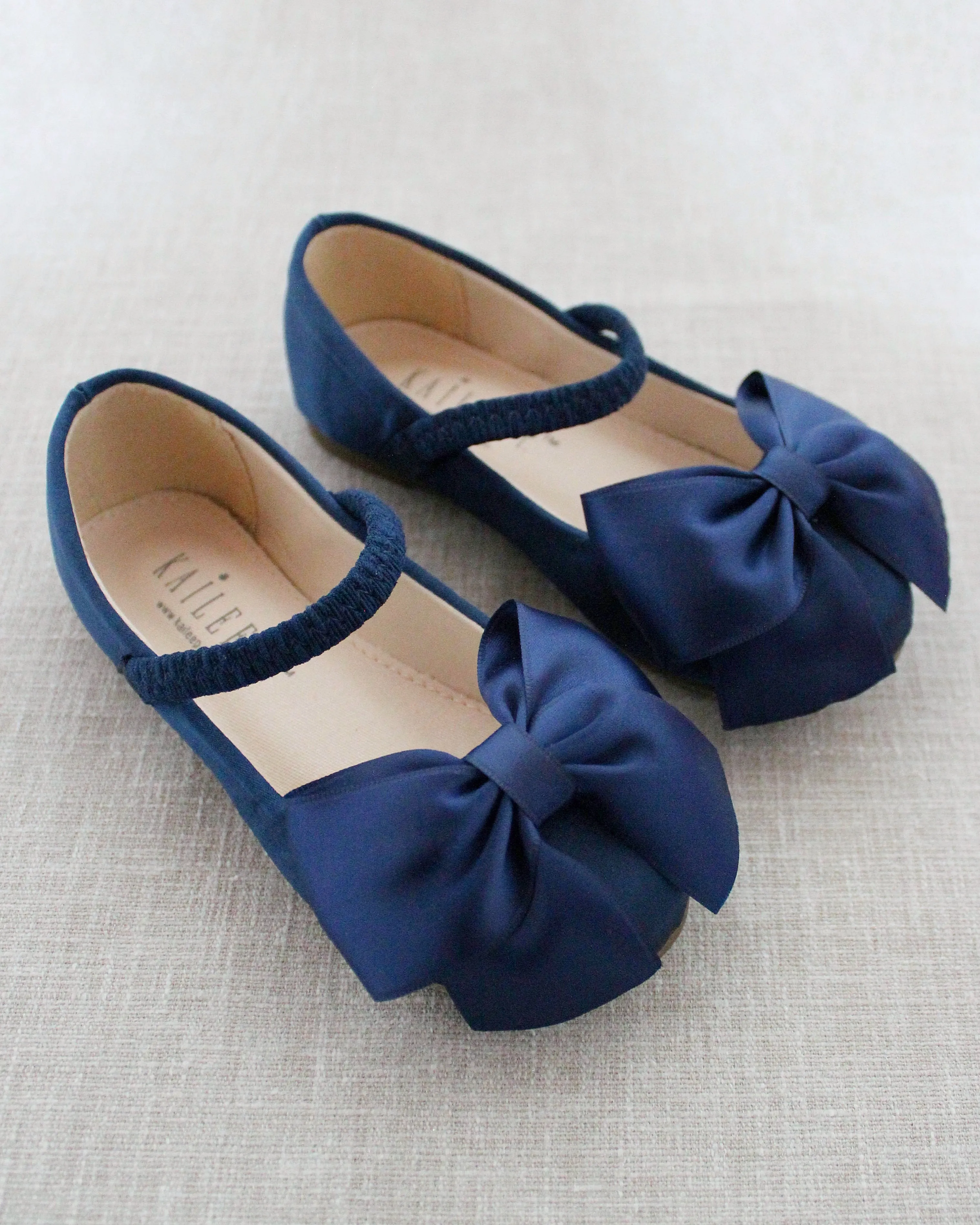 Satin Mary Jane Flats with Front Satin Bow