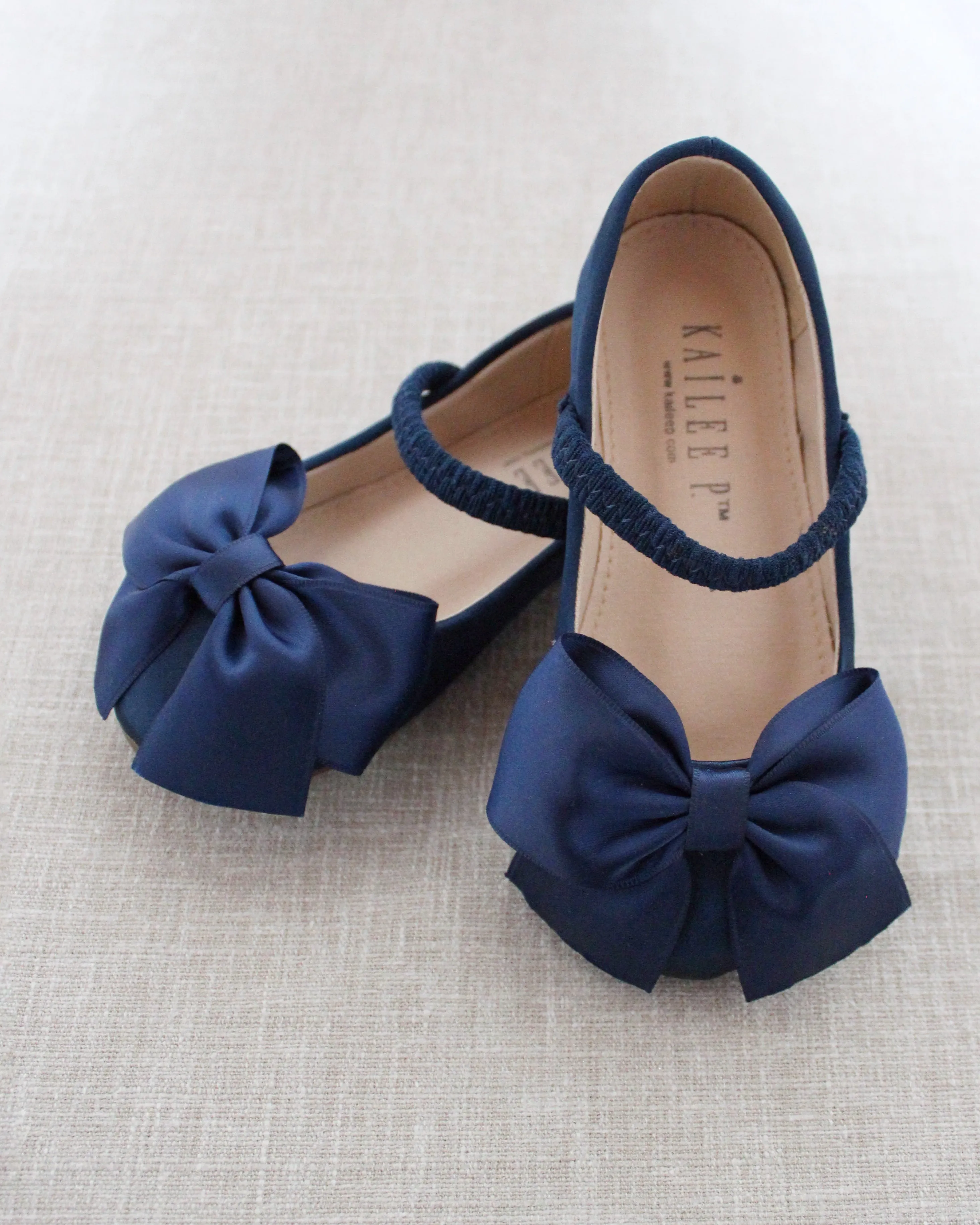 Satin Mary Jane Flats with Front Satin Bow