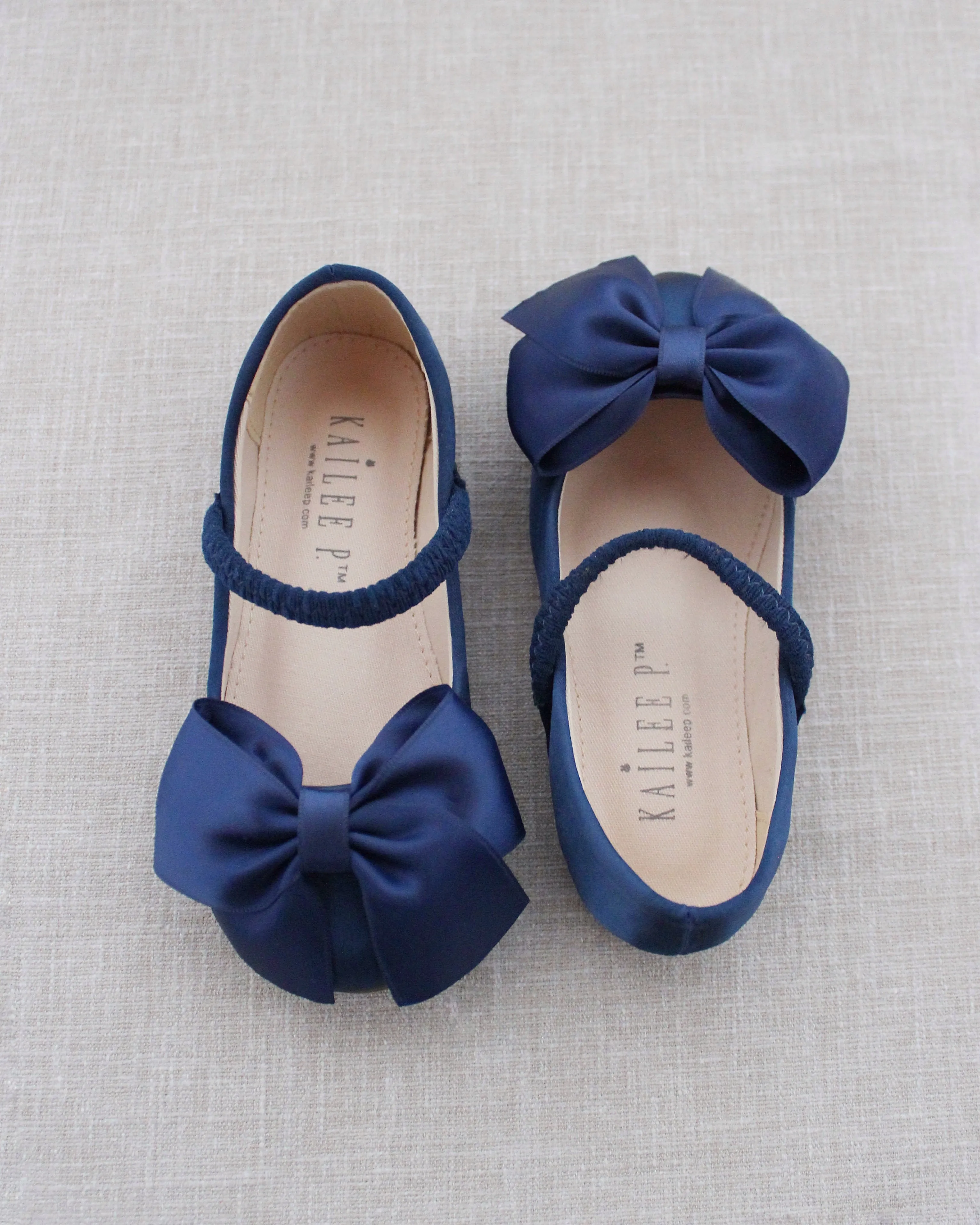 Satin Mary Jane Flats with Front Satin Bow