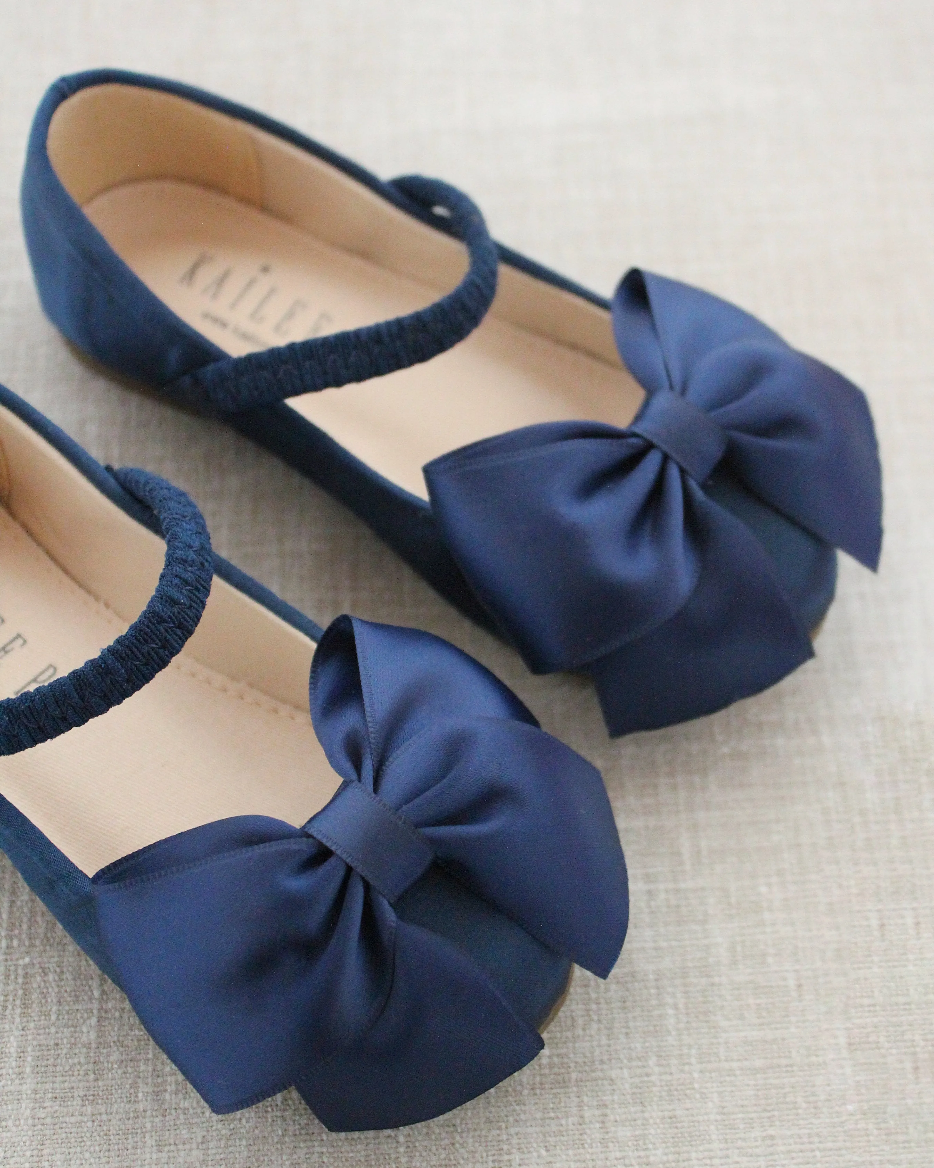 Satin Mary Jane Flats with Front Satin Bow