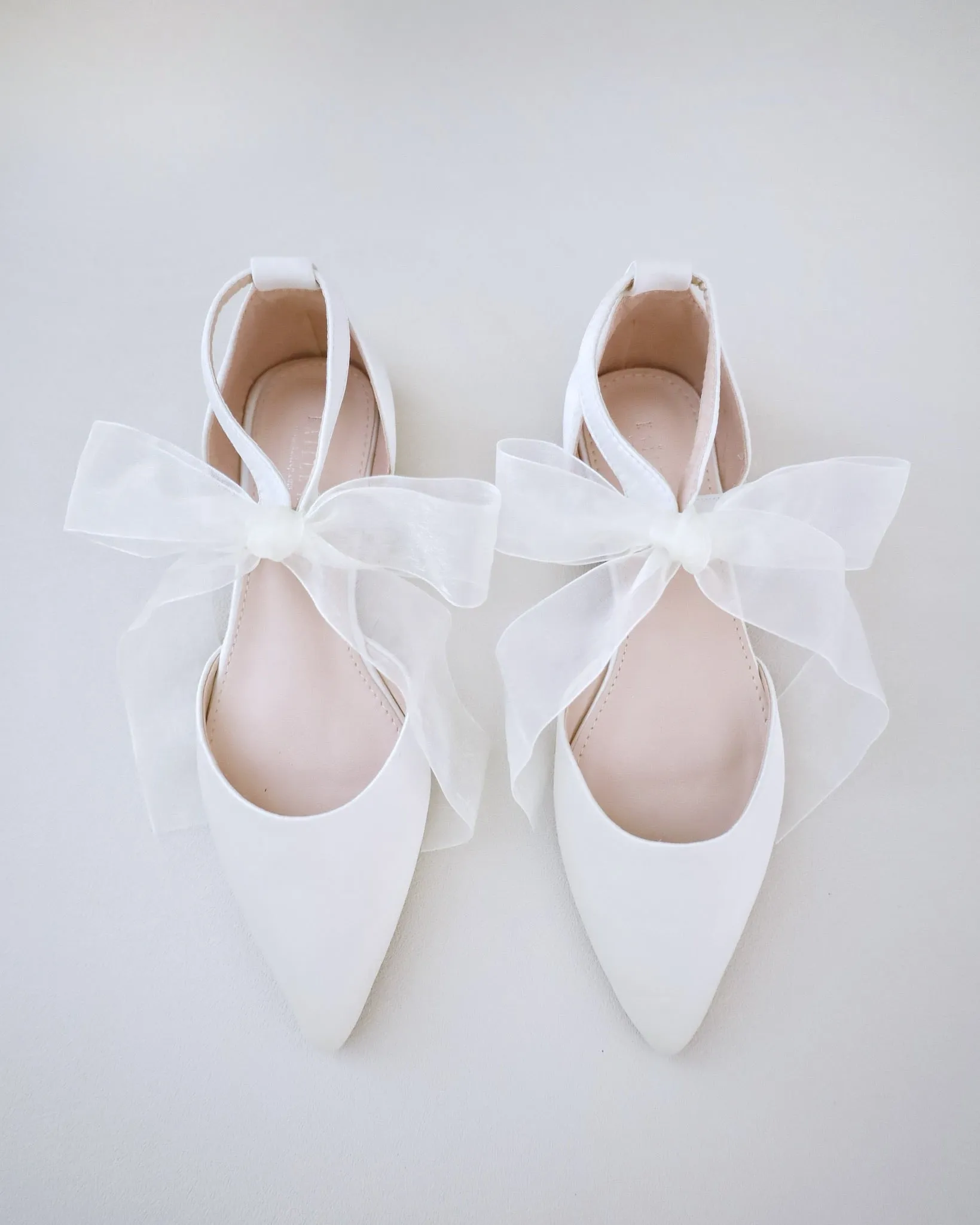 Satin Pointy Toe Flats with Chiffon Ribbon Tie