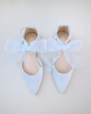 Satin Pointy Toe Flats with Chiffon Ribbon Tie