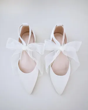 Satin Pointy Toe Flats with Chiffon Ribbon Tie