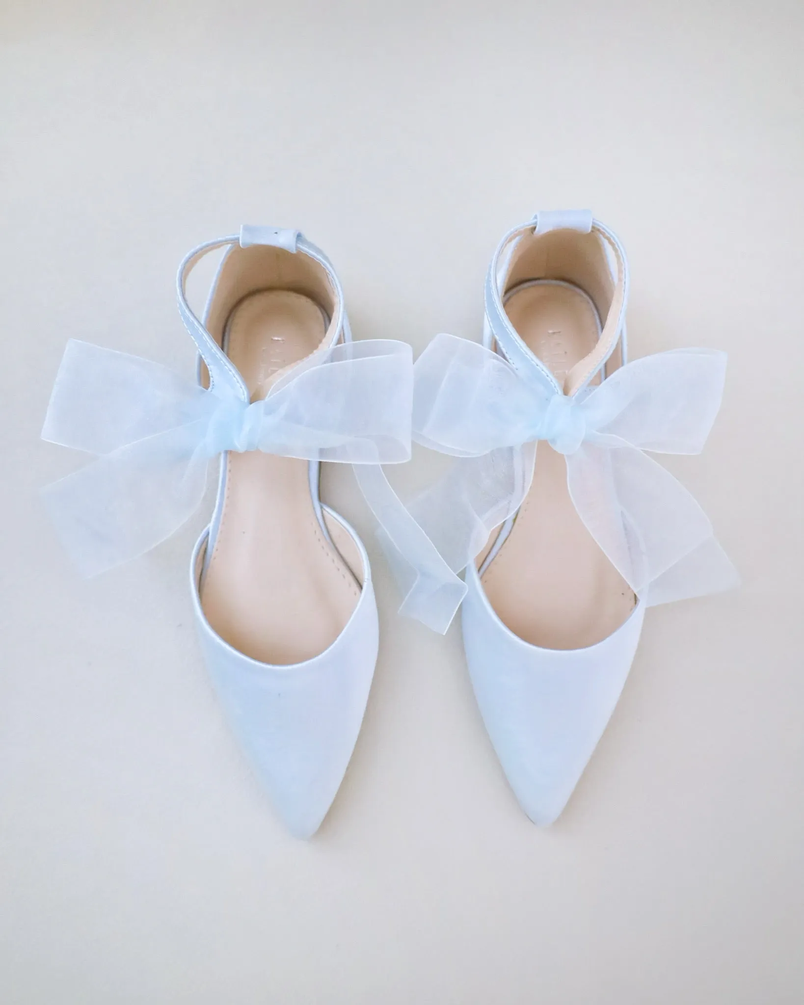 Satin Pointy Toe Flats with Chiffon Ribbon Tie