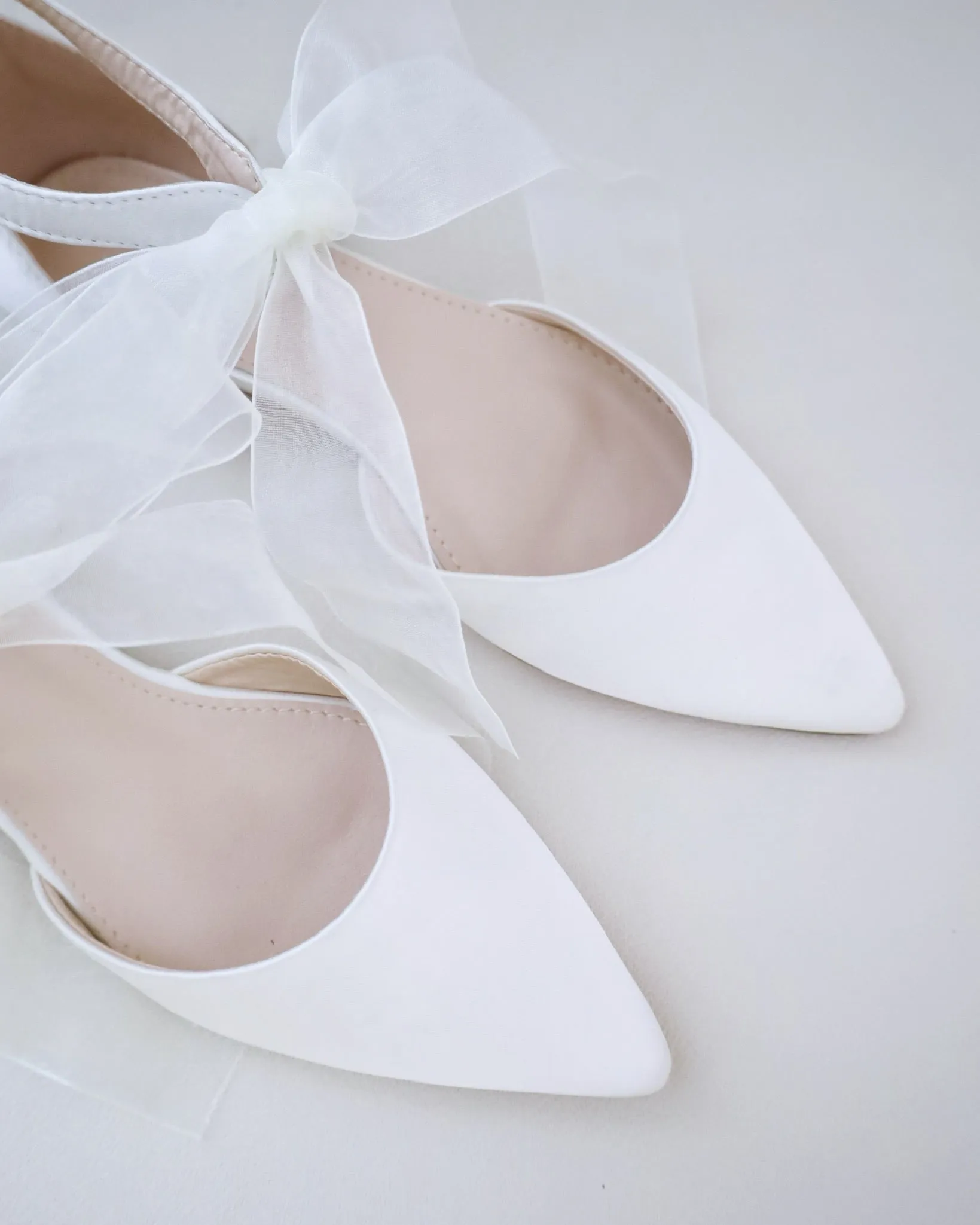 Satin Pointy Toe Flats with Chiffon Ribbon Tie