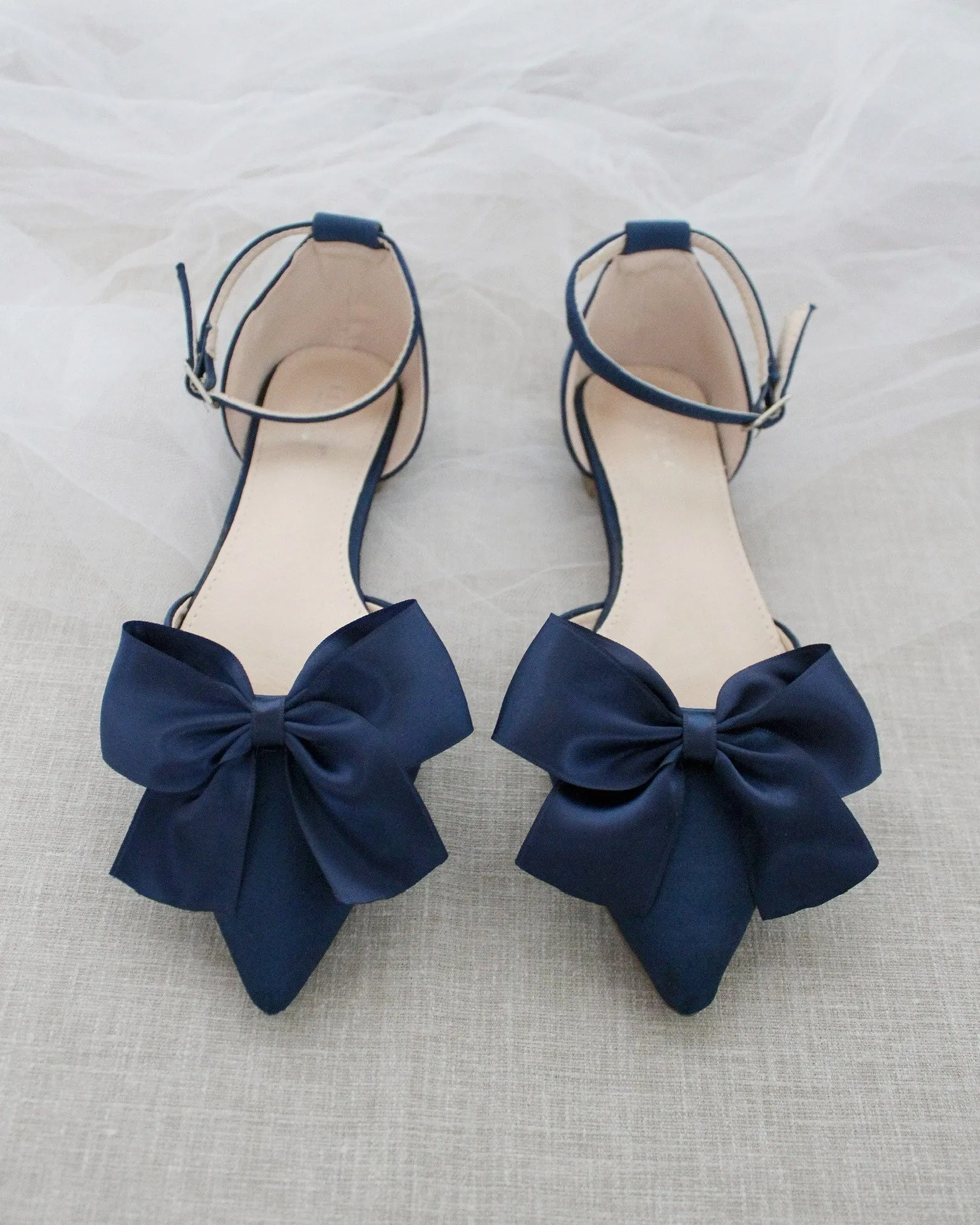 Satin Pointy Toe Flats with Front Satin Bow