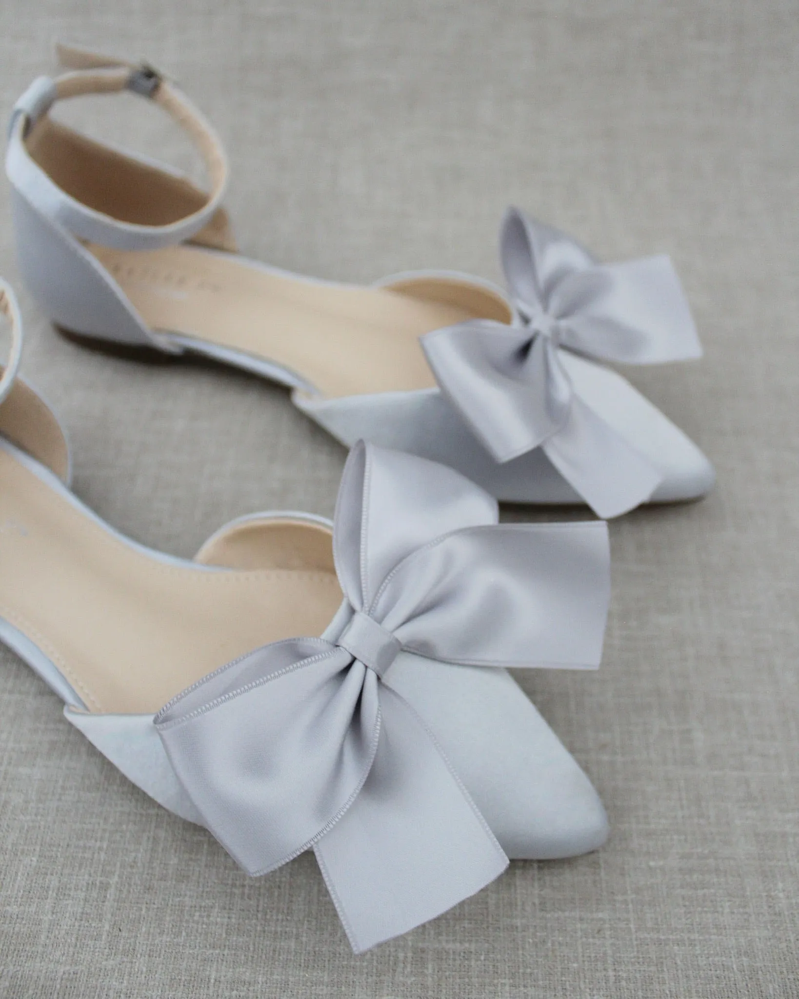 Satin Pointy Toe flats with Front Satin Bow