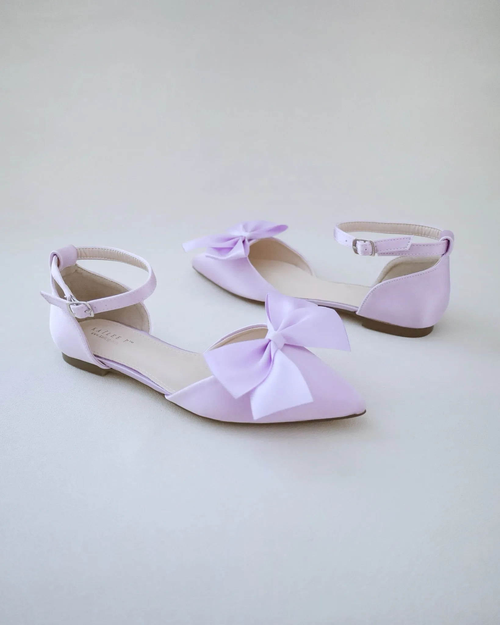 Satin Pointy Toe flats with Front Satin Bow