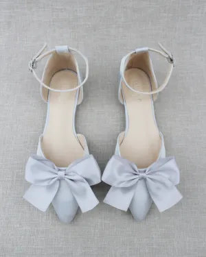 Satin Pointy Toe flats with Front Satin Bow