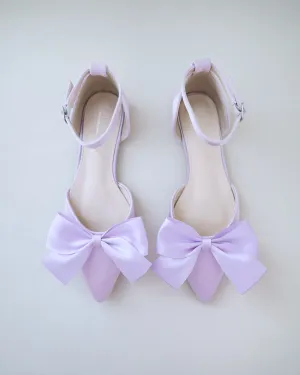 Satin Pointy Toe flats with Front Satin Bow