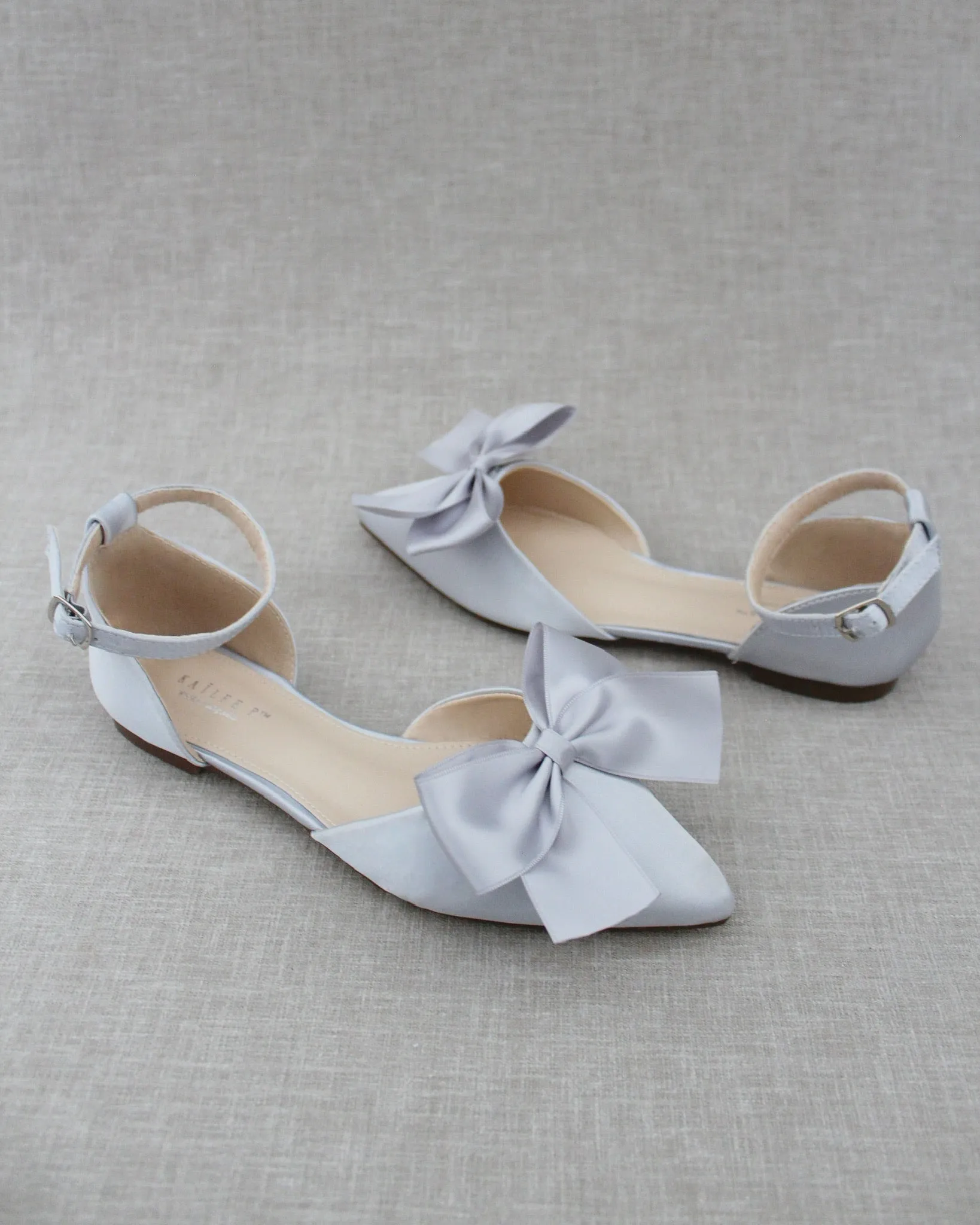 Satin Pointy Toe flats with Front Satin Bow