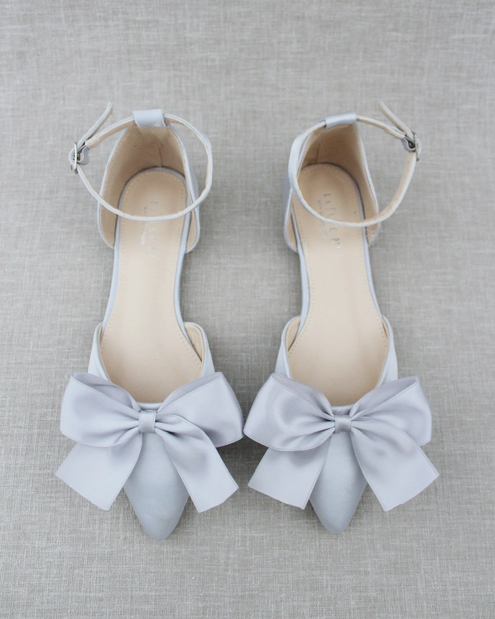 Satin Pointy Toe flats with Front Satin Bow