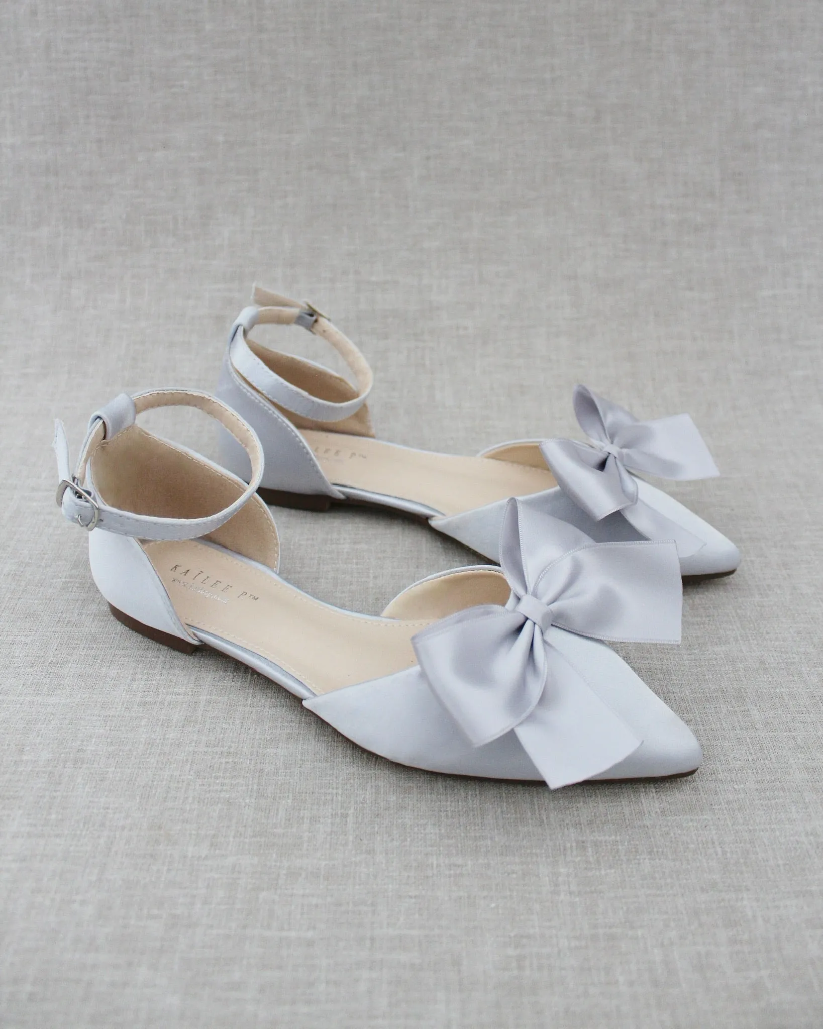 Satin Pointy Toe flats with Front Satin Bow