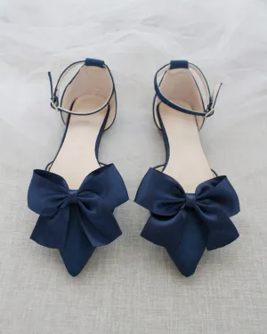 Satin Pointy Toe Flats with Front Satin Bow