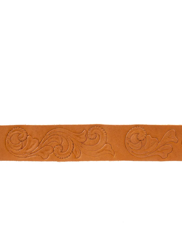 Scroll Hand Tooled Belt Wide Mandala Buckle