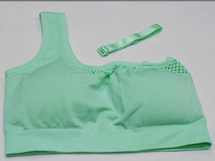 Seamless Mesh One Shoulder Crop Tops And High Waisted Leggings Gym Sets