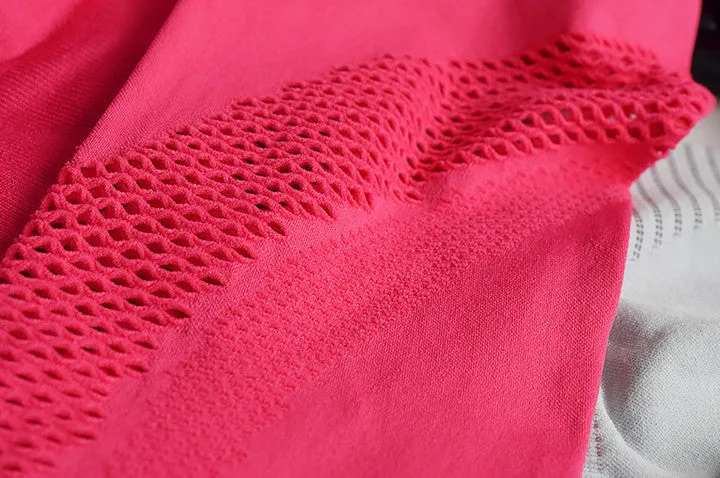 Seamless Mesh One Shoulder Crop Tops And High Waisted Leggings Gym Sets