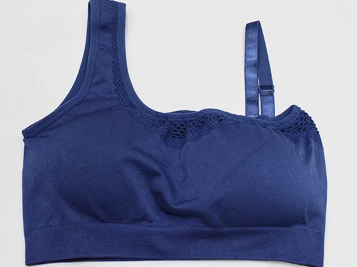 Seamless Mesh One Shoulder Crop Tops And High Waisted Leggings Gym Sets