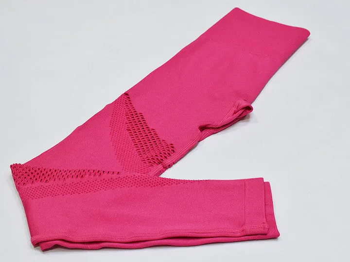 Seamless Mesh One Shoulder Crop Tops And High Waisted Leggings Gym Sets