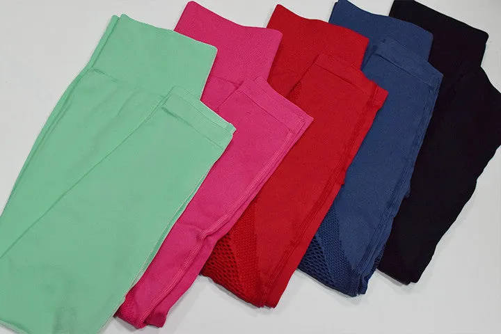 Seamless Mesh One Shoulder Crop Tops And High Waisted Leggings Gym Sets
