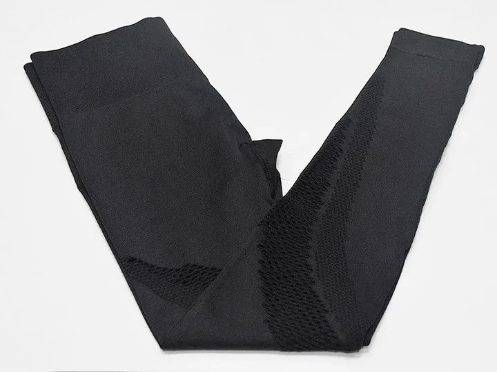 Seamless Mesh One Shoulder Crop Tops And High Waisted Leggings Gym Sets