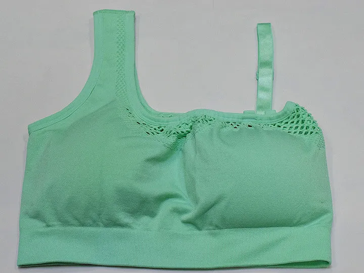 Seamless Mesh One Shoulder Crop Tops And High Waisted Leggings Gym Sets