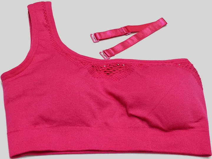 Seamless Mesh One Shoulder Crop Tops And High Waisted Leggings Gym Sets