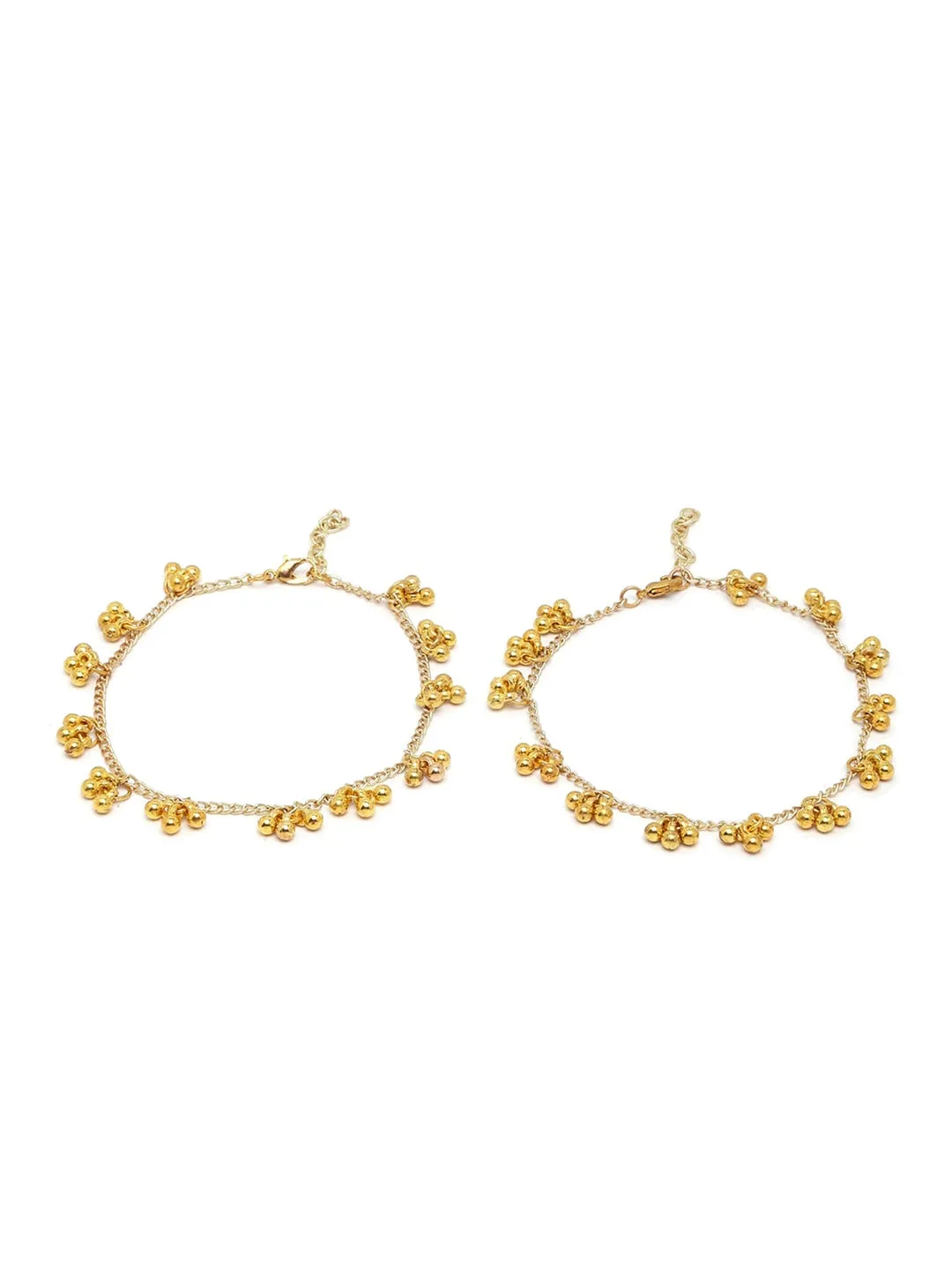 Set Of 2 Gold-Plated Kundan-Studded Anklets