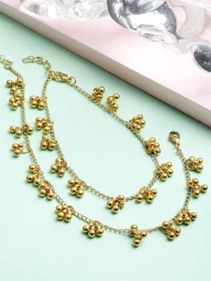 Set Of 2 Gold-Plated Kundan-Studded Anklets