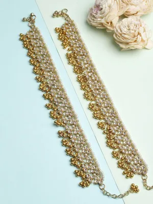 Set Of 2 Gold-Plated White Kundan-Studded Anklets